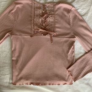 Dusty rose fitted long ribbed too with lace back